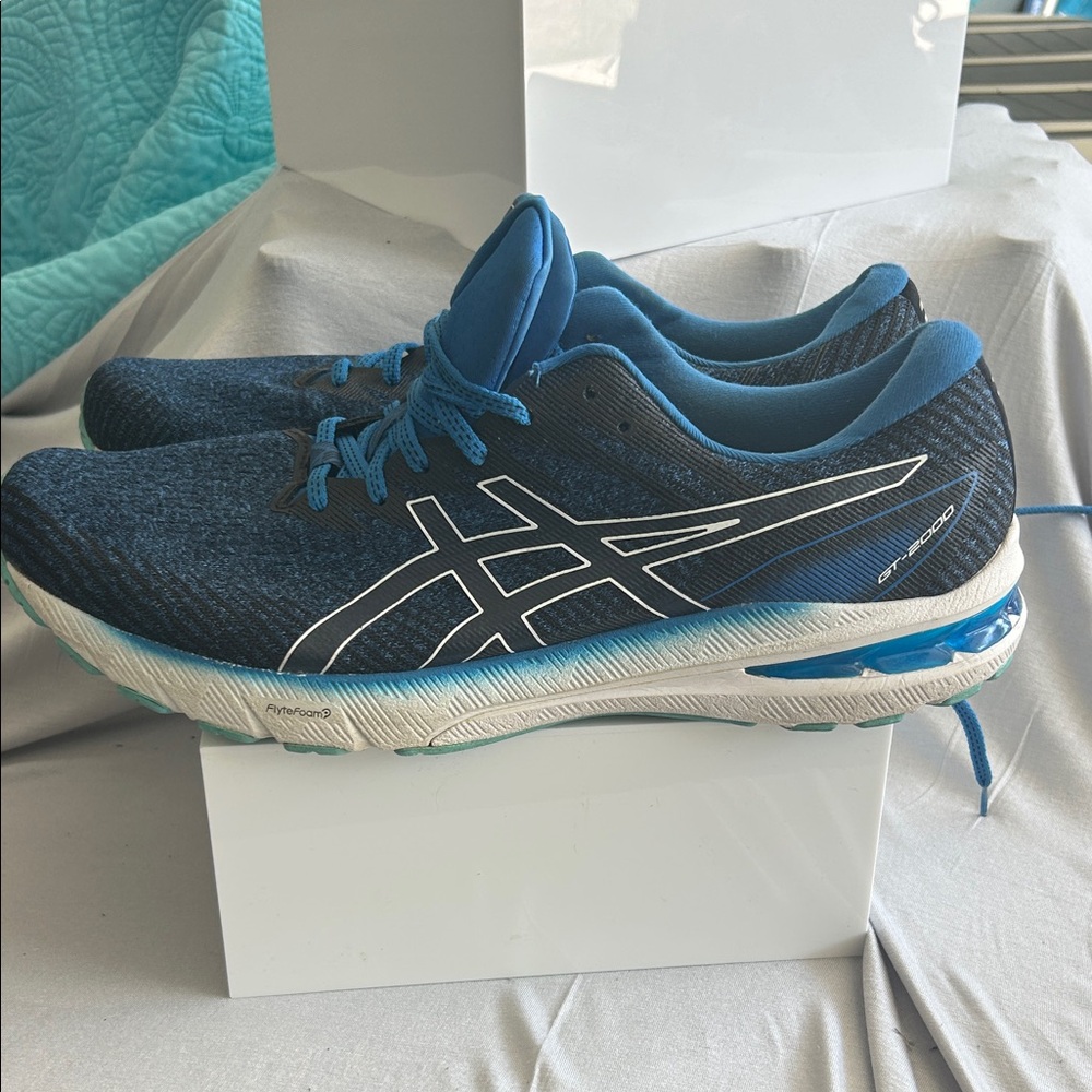 ASICS Men's Navy and White Athletic Shoes